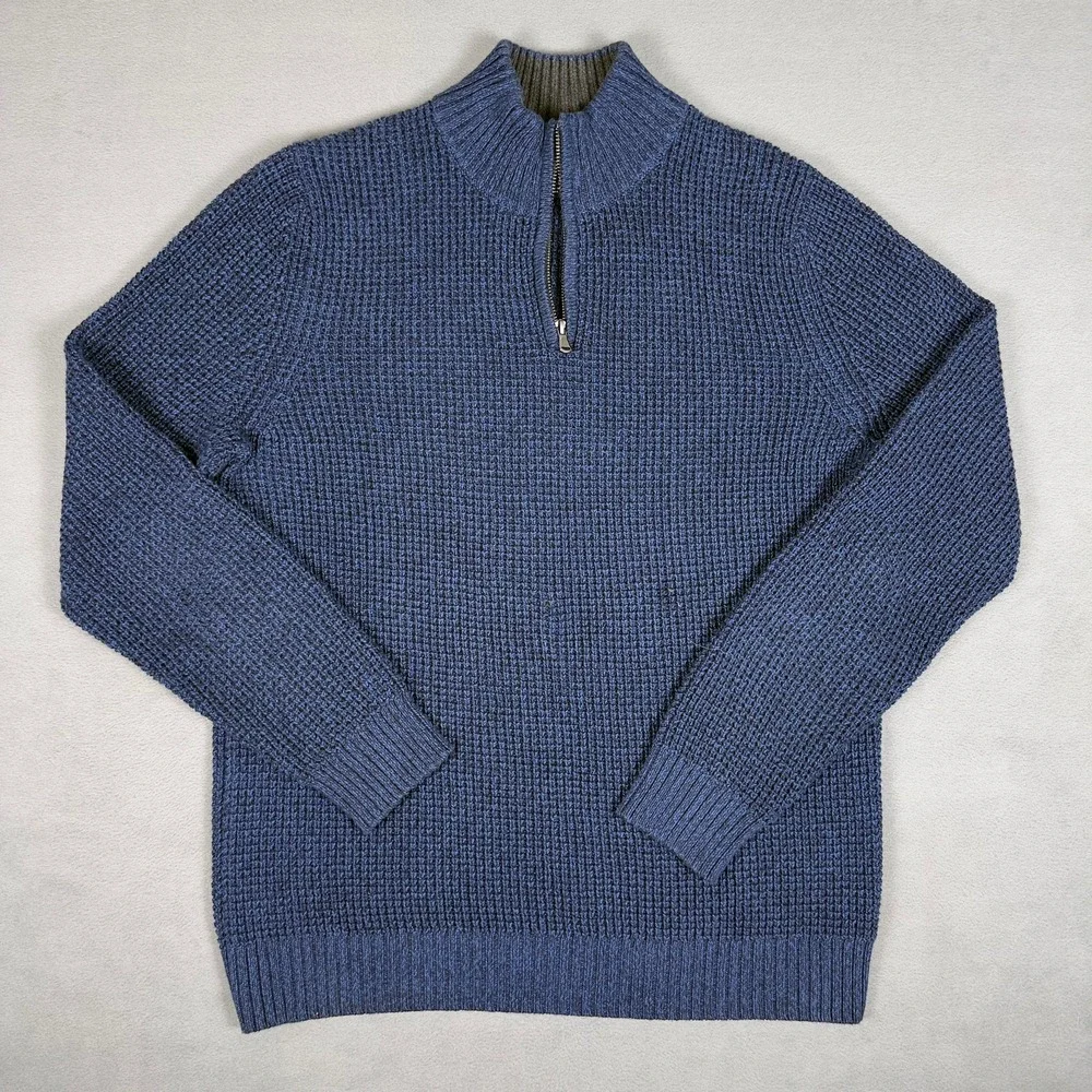 Lands End Drifter Mens M Tall Blue Waffle Knit Quarter Zip